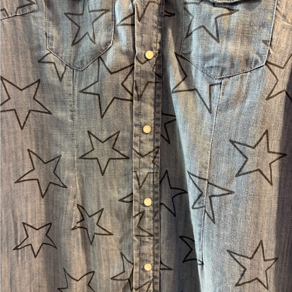 Star Patterned Blue Button Down Shirt - image 2